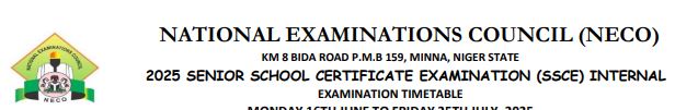 NECO Timetable 2025 PDF Download